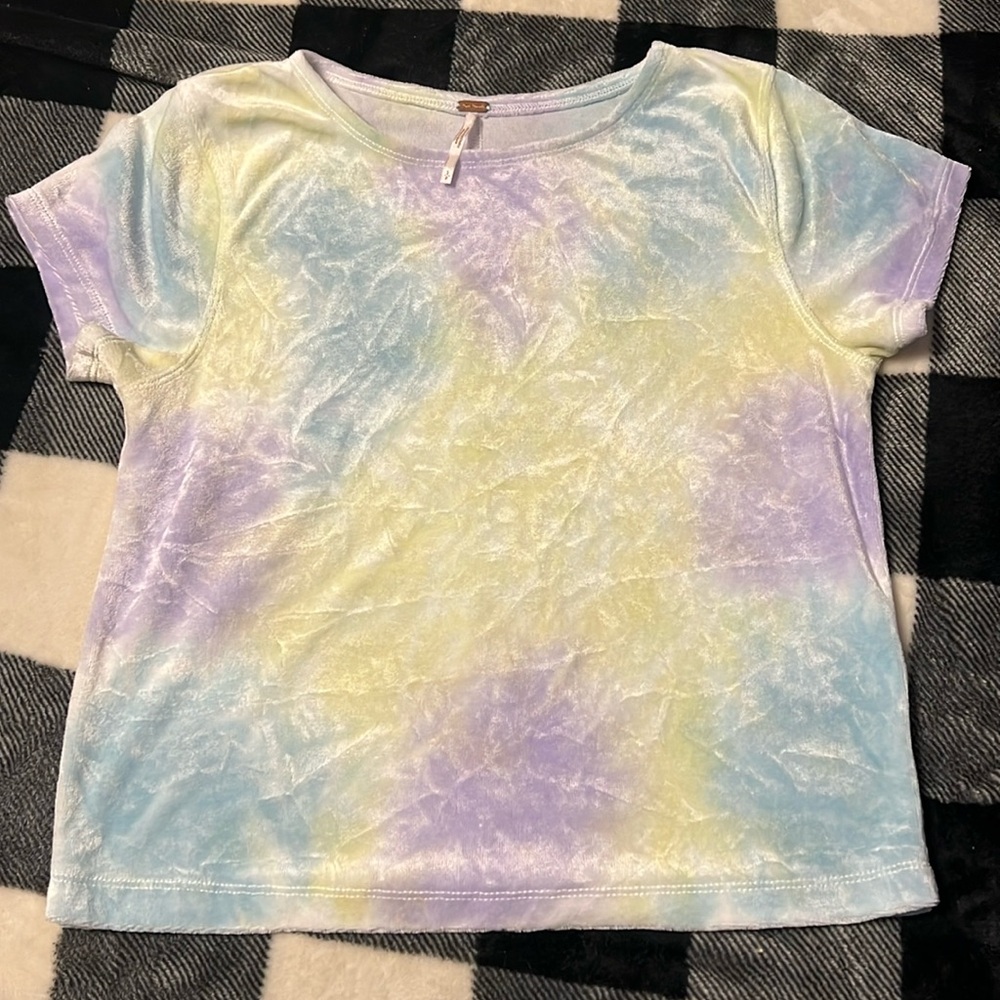 Free People Bright Eyes Tie Dye Pastel Velvet T-Shirt. Size Small